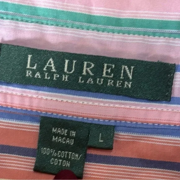 Lauren Ralph Lauren Multicolor Striped Button Front Shirt Size L 100% Cotton - Picture 3 of 10